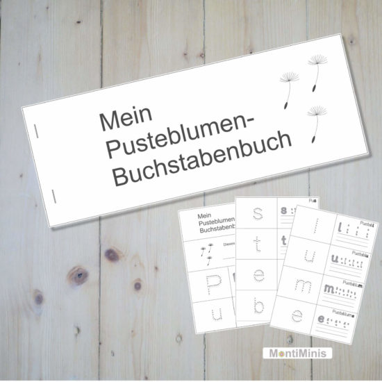 Löwenzahn-Pusteblume-Buchstabenbuch für Kinder, Lernmaterial, Montessori, Unterrrichtsidee, MontiMinis