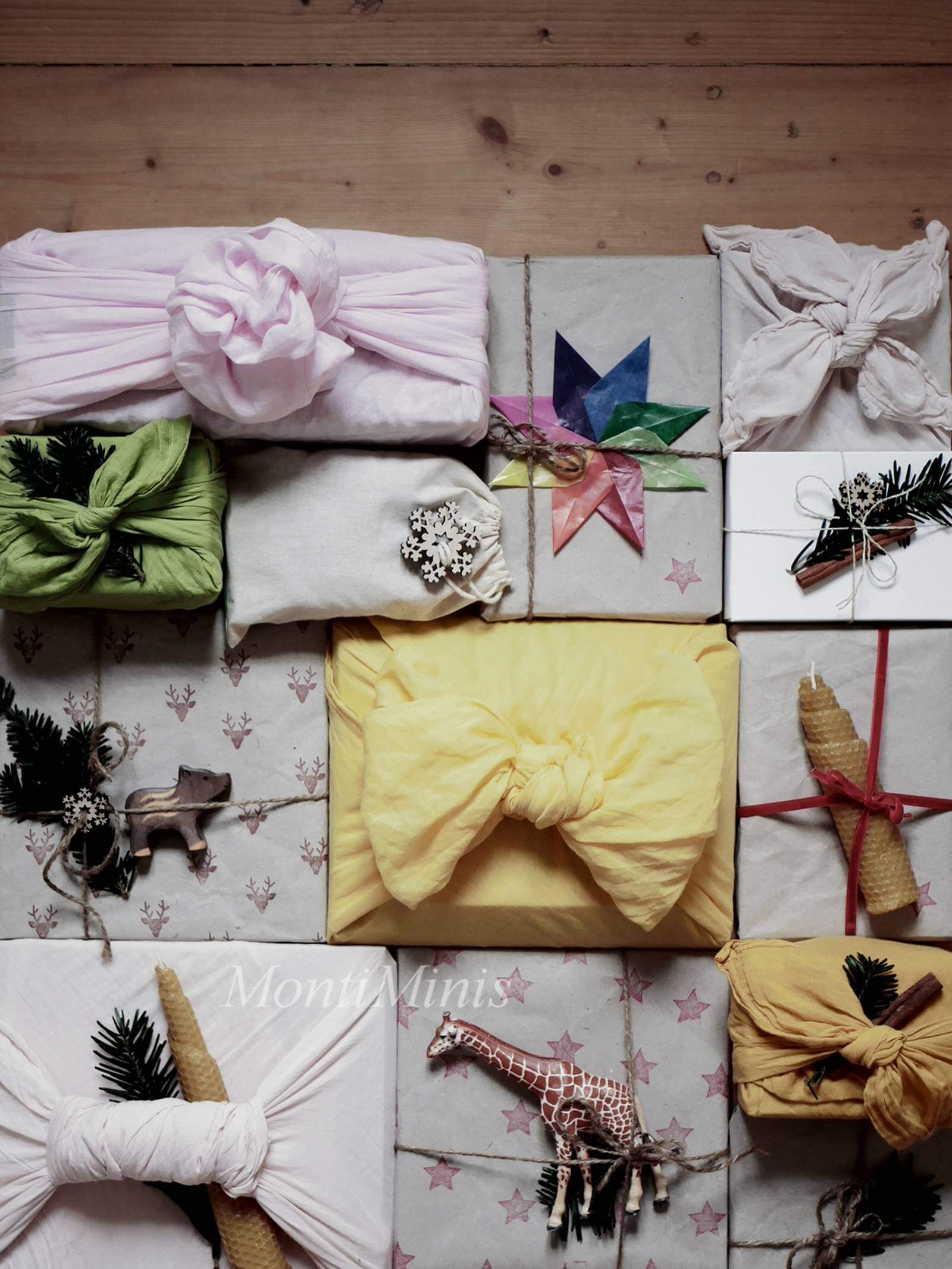 Geschenke nachhaltig verpacken upcycling weihnachten mit kindern bastelideen furoshiki-montiminis